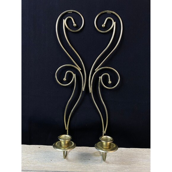 Vintage Gold Tone Scroll Candle Sconce Metal Candle Holder Taper Candle 16.5” - Picture 2 of 8